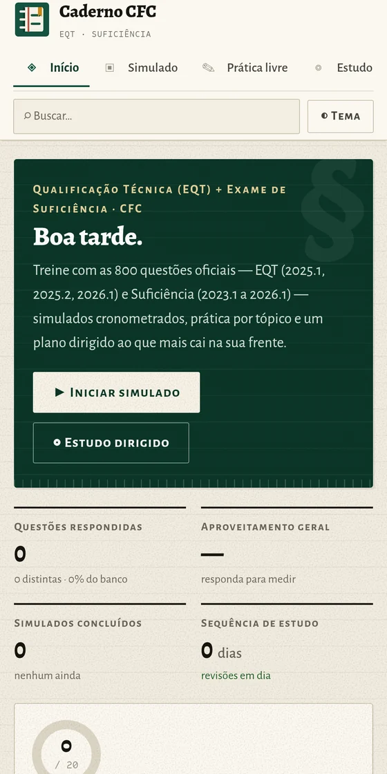Tela inicial com metas e calendário de constância