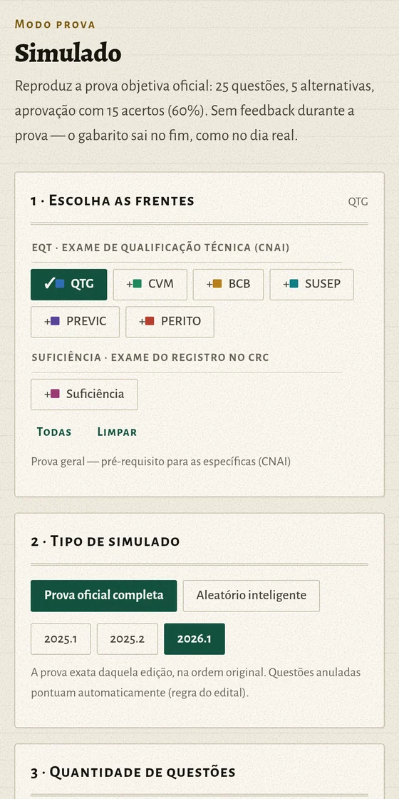 Montagem do simulado com as frentes agrupadas por certame
